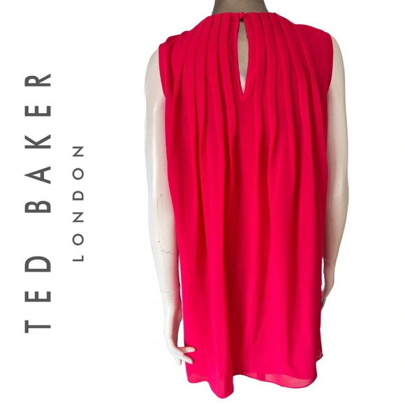 Ted Baker Pelayo Dress Hot Pink Bow and Pleat Detail  Sleeveless Lined Size 4 - Picture 6 of 11